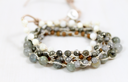 Hand Knotted Convertible Crochet Bracelet or Necklace, Crystals and Stones Mix - WR5-Charlie