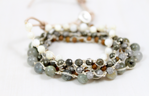 Hand Knotted Convertible Crochet Bracelet or Necklace, Crystals and Stones Mix - WR5-Charlie