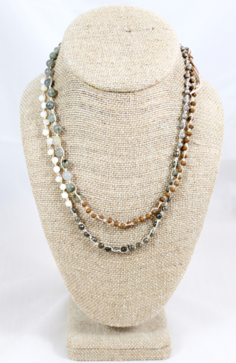 Hand Knotted Convertible Crochet Bracelet or Necklace, Crystals and Stones Mix - WR5-Charlie
