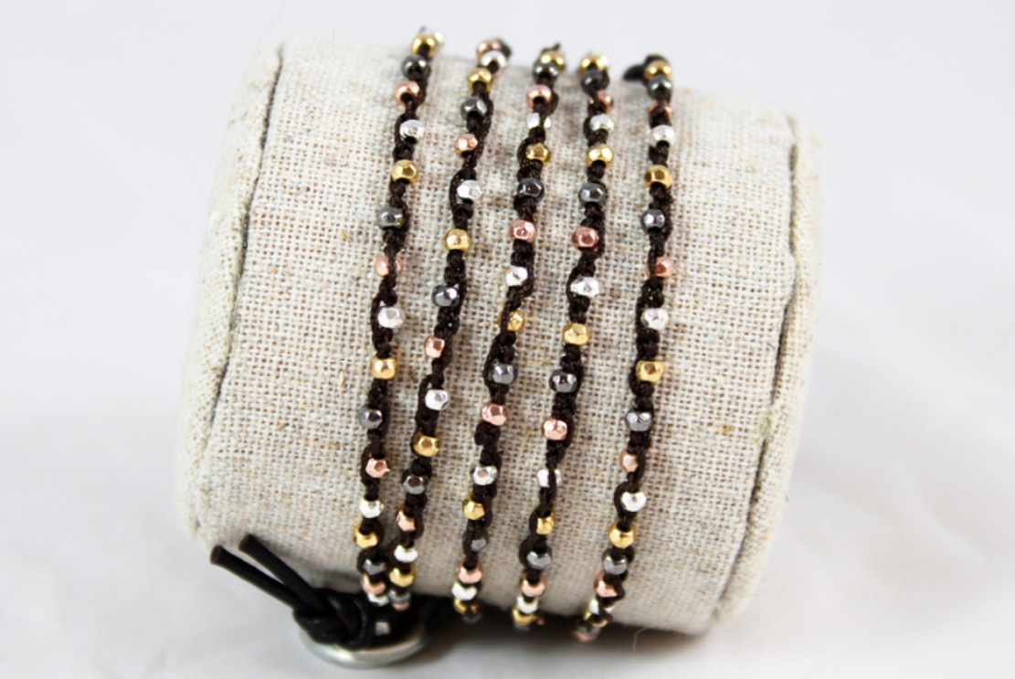 Hand Knotted Convertible Crochet Bracelet or Necklace, Metal Mix - WR5-Ash