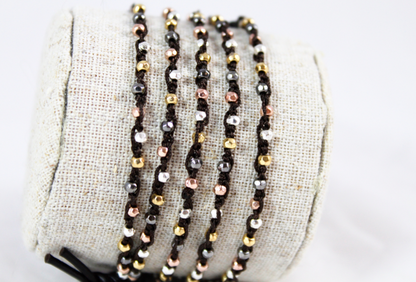 Hand Knotted Convertible Crochet Bracelet or Necklace, Metal Mix - WR5-Ash