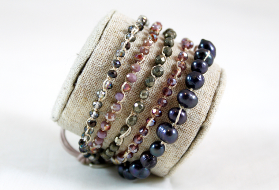 Hand Knotted Convertible Crochet Bracelet or Necklace, Crystals and Pearls Mix - WR5-Augusta