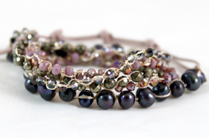 Hand Knotted Convertible Crochet Bracelet or Necklace, Crystals and Pearls Mix - WR5-Augusta