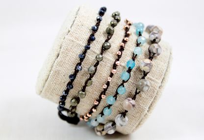 Hand Knotted Convertible Crochet Bracelet or Necklace, Crystals and Stones Mix - WR5-Comet