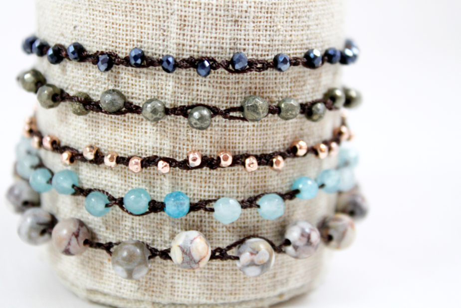 Hand Knotted Convertible Crochet Bracelet or Necklace, Crystals and Stones Mix - WR5-Comet