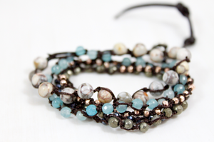 Hand Knotted Convertible Crochet Bracelet or Necklace, Crystals and Stones Mix - WR5-Comet