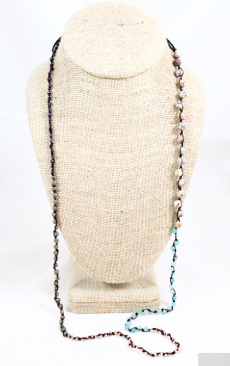 Hand Knotted Convertible Crochet Bracelet or Necklace, Crystals and Stones Mix - WR5-Comet
