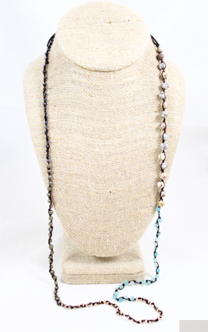 Hand Knotted Convertible Crochet Bracelet or Necklace, Crystals and Stones Mix - WR5-Comet