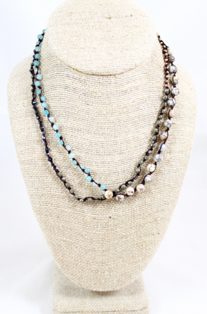 Hand Knotted Convertible Crochet Bracelet or Necklace, Crystals and Stones Mix - WR5-Comet